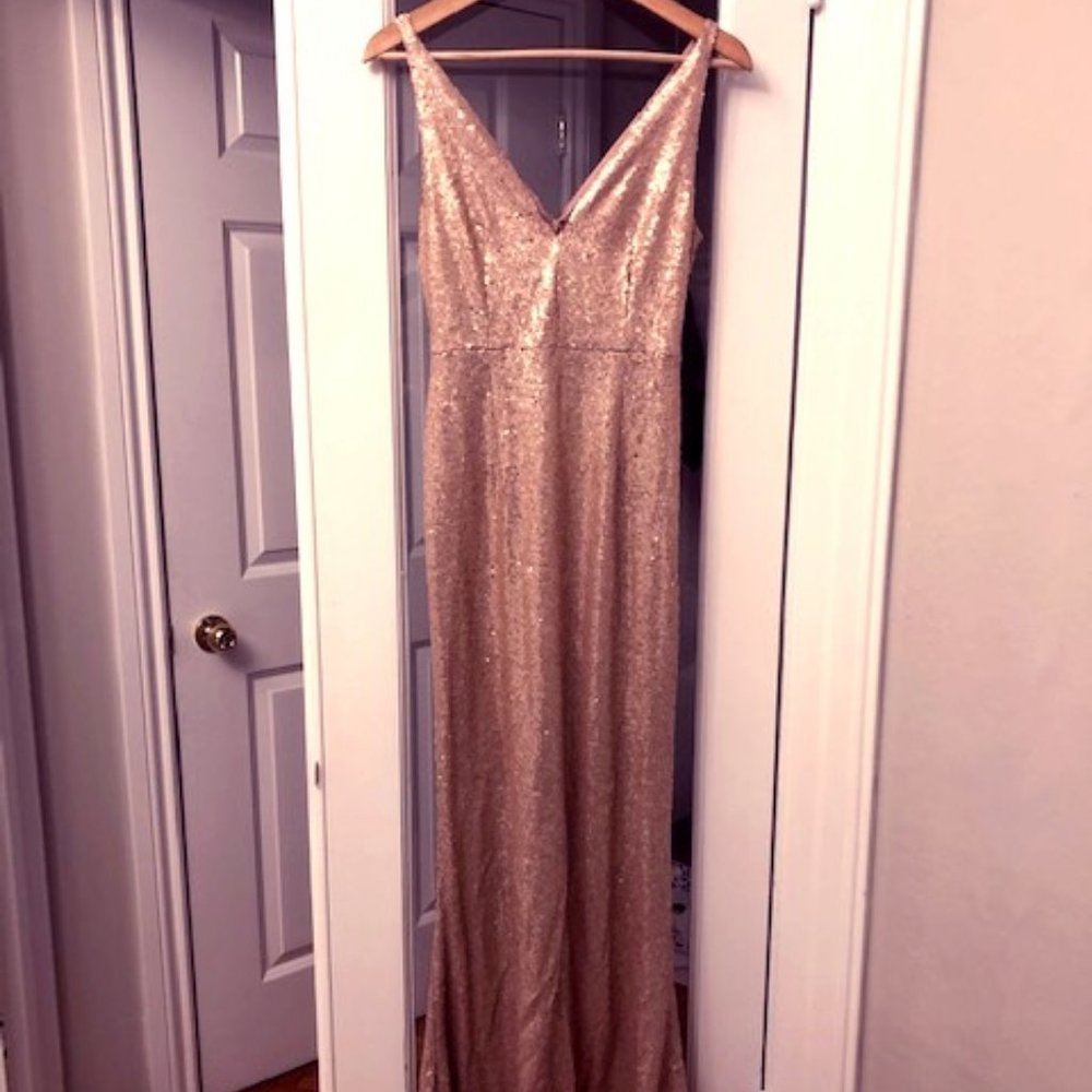 Rose Gold Sequined Full-Length Dress - Picture 1 of 3